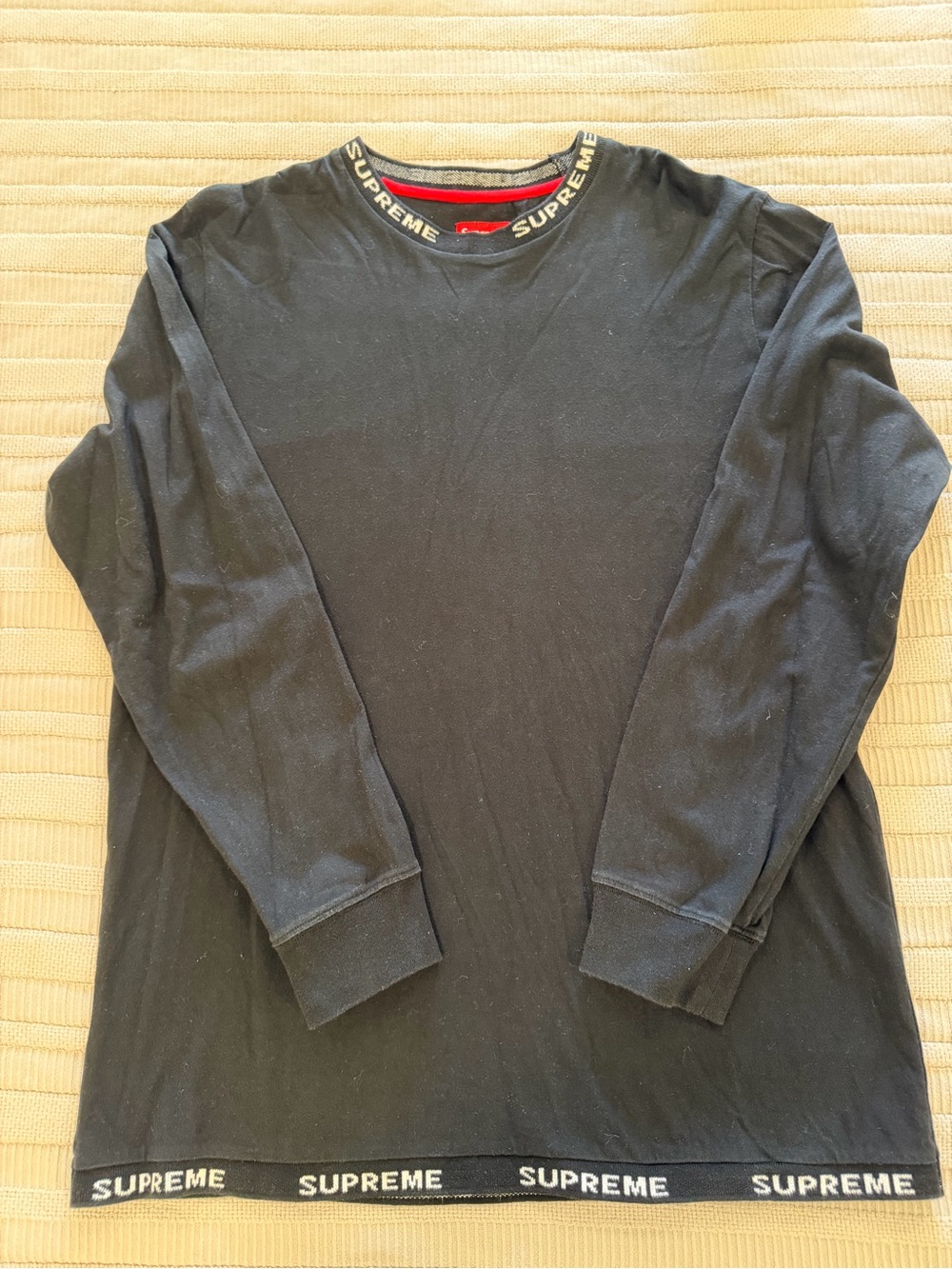 Supreme Black Long Sleeve Logo Trim Crewneck